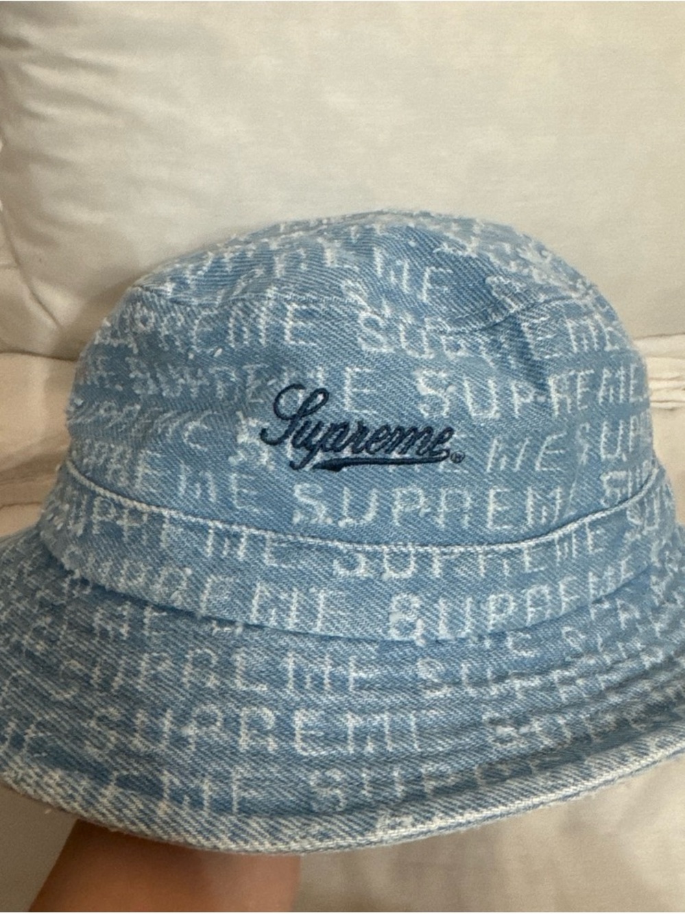 Supreme Light Blue Denim Bucket Hat with Script Logo